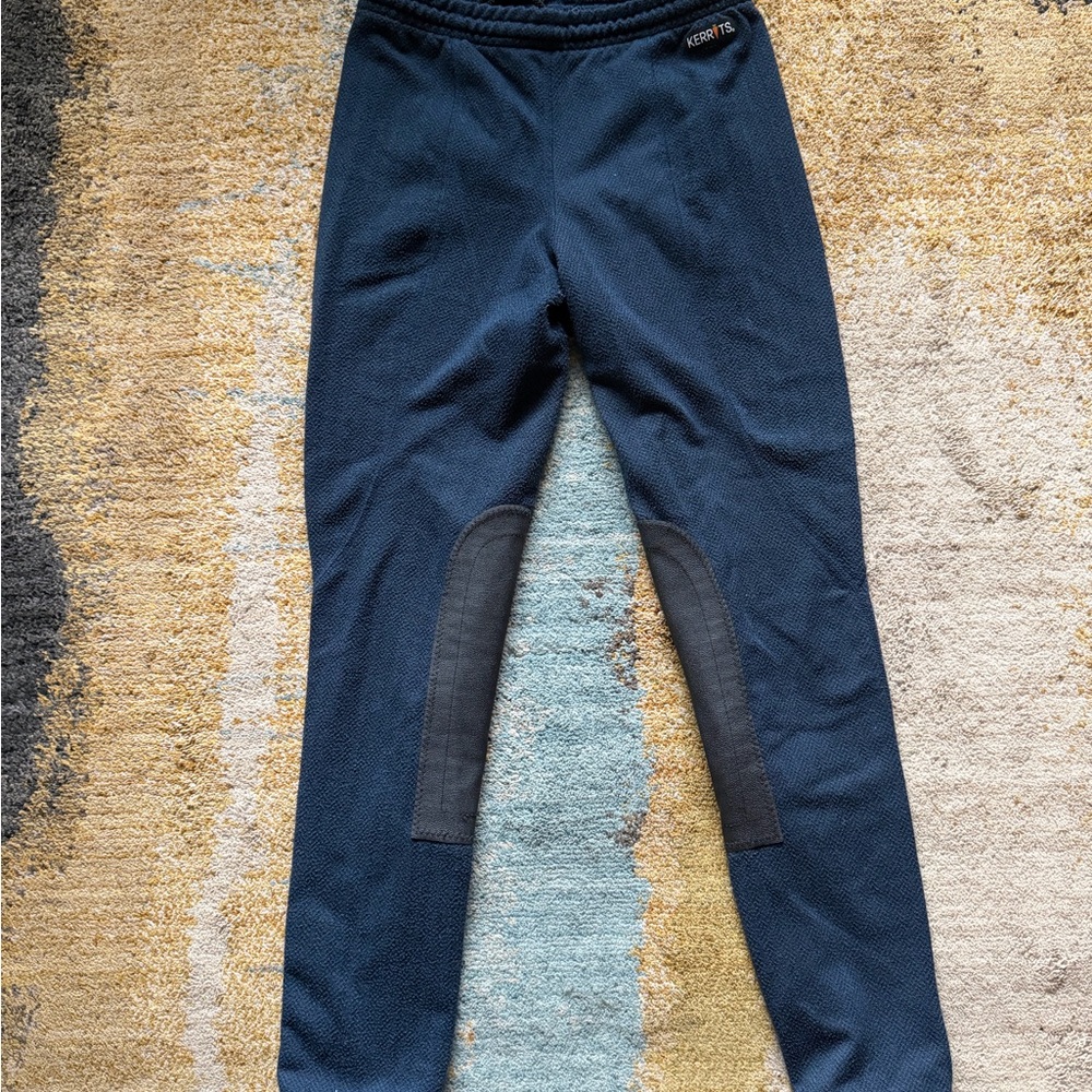 Kerrits Kids Navy Equestrian Tights with Black Knee Patches - Size Large